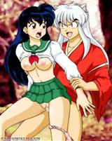 Kagome and Sango are both lying on a bed naked exhausted covered in ...