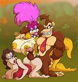 breasts blue_eyes breasts brown_hair butt clothing collar donkey_kong ...