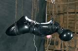 Black Latex Prison With Inflated Rubber Bondage HelmetBound Hogtied In