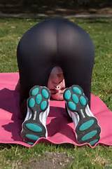 See through black yoga pants on cute teen stretching from Zishy