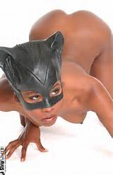 Black cat woman in leather