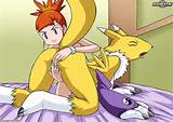 Renamon and Rika are making out, Rika is teasing Renamon with her ...