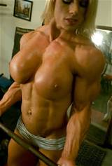 Sexy blonde Female Bodybuilder with big tits gets naked from ...