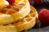 Buttermilk Waffles with Ripe Raspberries, Maple Syrup and Butter