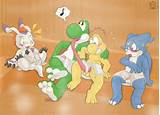 ... tongue_out tonguejob towel veemon white_skin yaoi yellow_eyes yoshi